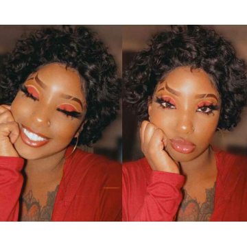 Wholesale Cheap Colored Short Curly Ombre Ready To Ship Natural Perruque Pixie Cut Lace Frontal Wigs 100% Virgin Human Hair Wigs